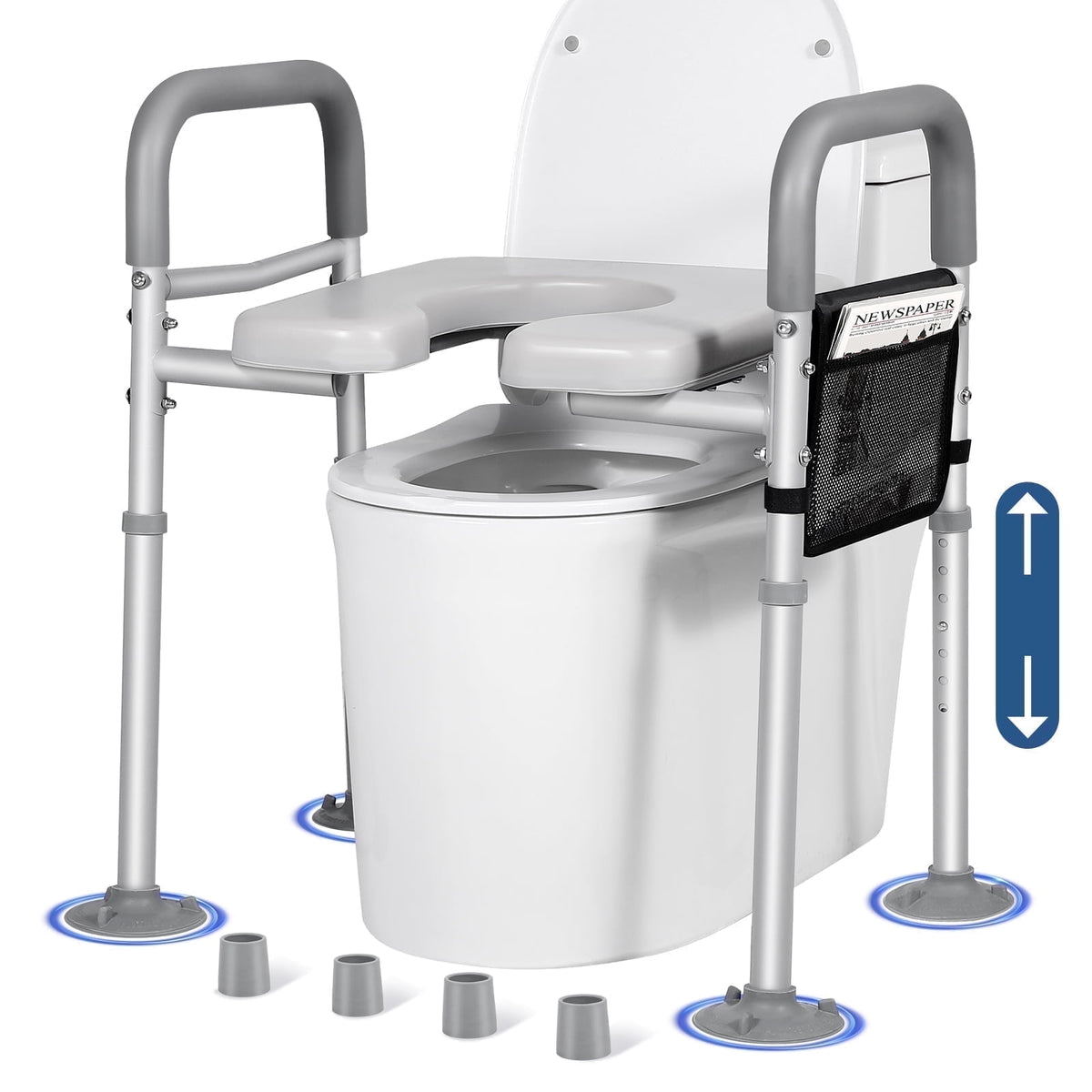 500lbs Adjustable Toilet Seat Risers for Seniors with Storage Pouch, Raised Toilet Seat with Handles for Elderly, Pregnant and Disable, Padded Handicap Toilet Seat Riser (Without Bucket)