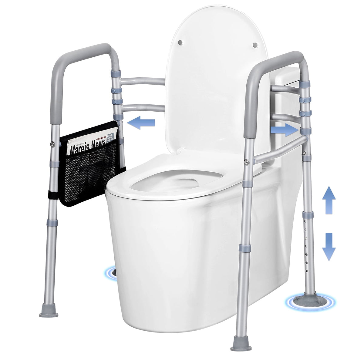 Width & Height Adjustable Toilet Safety Rail - Toilet Seat Risers for Seniors, Toilet Riser with Handles, Raised Toilet Seat with Handles - Toilet Safety Frame Fits Most Toilet (400LBS)