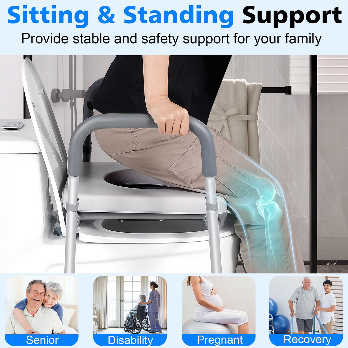 Width & Height Adjustable Raised Toilet Seat with Handles for Elderly, Toilet Seat Risers for Seniors, Toilet Riser with Handles, Elevated Toilet Seat with Handles (with Bucket)